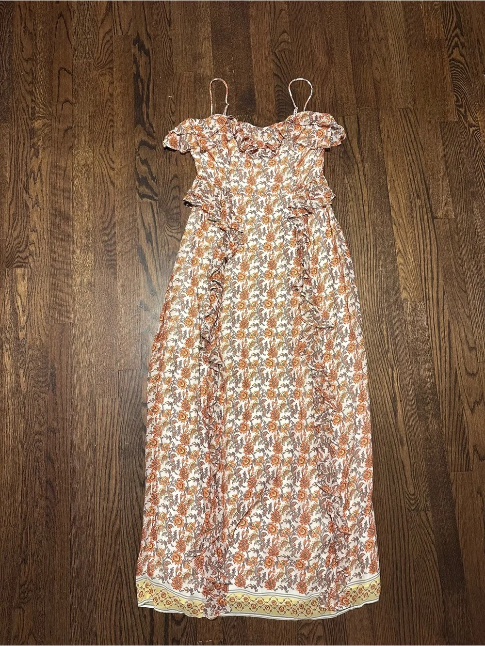 J. Crew Cascading Ruffle Maxi Dress Spaghetti Strap Paisley Print Side Slit 6